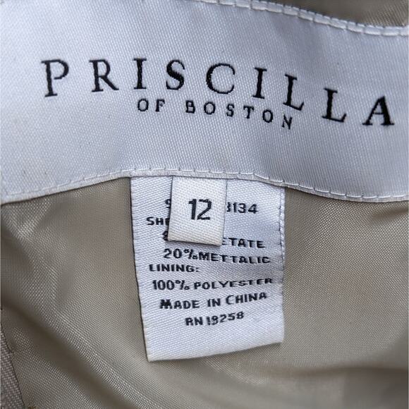 Priscilla Of Boston Dress Women Sz 12 Gold On Gold Semi-Formal Jacquard Pleated - Picture 10 of 15